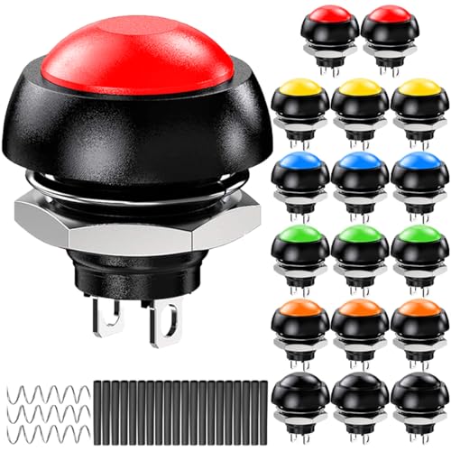 MKBKLLJY 18St. Drucktastenschalter 12mm AC 250V 1A SPST 2Pin Wasserdicht Rot/Gelb/Blau/Grün/Schwarz/Orange Mini Rundschalter mit Lötdraht und Schrumpfschlauch für Auto Boot LKW MKBKLLJY 18St. Drucktastenschalter 12mm AC 250V 1A SPST 2Pin Wasserdicht Rot/Gelb/Blau/Grün/Schwarz/Orange Mini Rundschalter mit Lötdraht und Schrumpfschlauch für Auto Boot LKW von MKBKLLJY