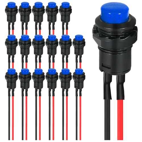 MKBKLLJY 18St. Momentanschalter 12mm Blauer Drucktastenschalter AC 250V/1.5A 125V/3A ohne LED ON Off Schalter 2Positionen Micro Rundschalter 12V24V36V mit vorverdrahteten Drähten für BootAuto Hupe MKBKLLJY 18St. Momentanschalter 12mm Blauer Drucktastenschalter AC 250V/1.5A 125V/3A ohne LED ON Off Schalter 2Positionen Micro Rundschalter 12V24V36V mit vorverdrahteten Drähten für BootAuto Hupe von MKBKLLJY