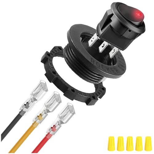 MKBKLLJY 1St. Runder Wippschalter Rot LED DC 20A 12V/10A 24V 3Pin Verdrahteter LED Licht Ein/Aus Schalter SPST Beleuchteter Kippschalter mit verriegelten Anschlussdrähten für Auto LKW Marine Yacht von MKBKLLJY