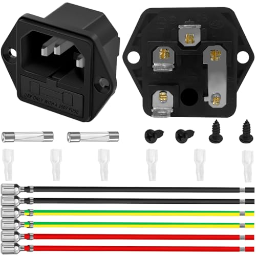 MKBKLLJY 2 STK. AC 250V 15A IEC320 C14 Stecker Stromkabel Einlassbuchse mit Sicherungshalter 3-polige Halterung Einlassmodulstecker Panelstecker Adapteranschluss mit Anschlusskabel Sicherung von MKBKLLJY