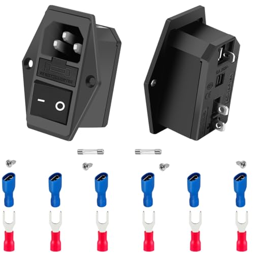 MKBKLLJY 2 STK. Einlassmodulstecker Stecker Stromsteckdose 3D-Drucker Arcade-Netzschalter 10A 250V AC Wippschalteradapter Stromanschluss 3-polig AC-14-F16A von MKBKLLJY