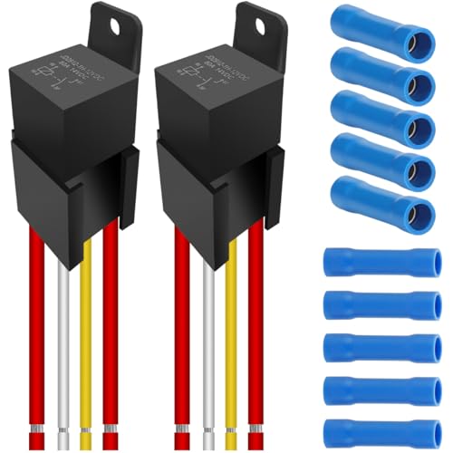 MKBKLLJY 2-teiliges Autorelais 4-polig 14V 80A mit Kabelbaumsatz Hochleistungsfähige 12AWG 16AWG verzinnte Kupferdrähte SPST-Relaissockelstecker JD2912-1H-12VDC 80A 14VDC mit Anschlussklemmen für Auto von MKBKLLJY