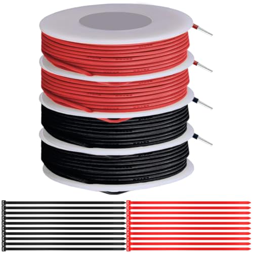 MKBKLLJY 20Gauge solider Draht 300V PVC-Elektrokabel 20AWG Isolierung verzinntes beschichtetes Kupferkabel Anschlusskabel 2Farben(Rot/Schwarz)5m/16,4ft pro Kabel Sortiment für Elektronik-Heimwerker von MKBKLLJY