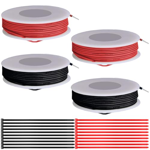 MKBKLLJY 24Gauge solider Draht 300V PVC-Elektrokabel 24AWG Isolierung verzinntes beschichtetes Kupferkabel Anschlusskabel 2Farben(Rot/Schwarz)5m/16,4ft pro Kabel Sortiment für Elektronik-Heimwerker von MKBKLLJY