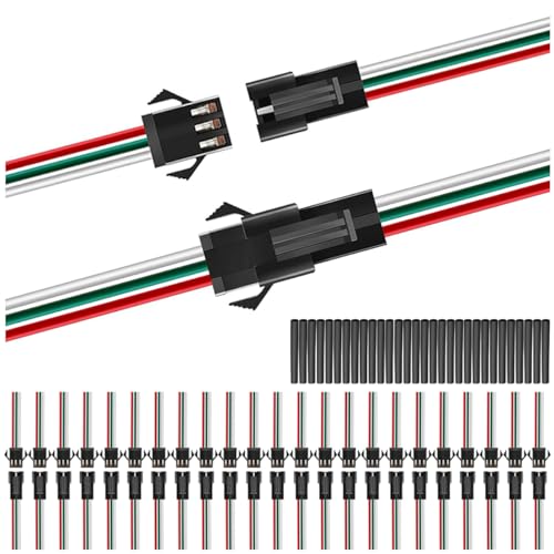 MKBKLLJY 25Paar JST SM 3Pin Stecker und Buchse Anschlusskabel mit UL1007 22AWG 100mm Silikonkabel und Schrumpfschlauch für WS2812B WS2812 WS2811 SK6812 LED Strip Light LED Underground Light von MKBKLLJY
