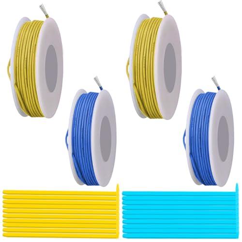 MKBKLLJY 26 Gauge Litzenkabel 300V PVC-Elektrokabel 26AWG Isolierung verzinnt beschichteter Kupferdraht Anschlussdraht gelb/blau 16,4 ft Jedes Kabel sortiert mit Kabelbindern für Elektronik-Heimwerker von MKBKLLJY