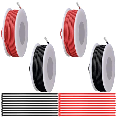 MKBKLLJY 26Gauge Litzendraht 300V PVC-Elektrokabel 26AWG Isolierung Verzinnter beschichteter Kupferdraht Anschlussdraht 2Farben(Rot/Schwarz)5m/16,4ft pro Kabel Sortiment für Elektronik-Heimwerker von MKBKLLJY