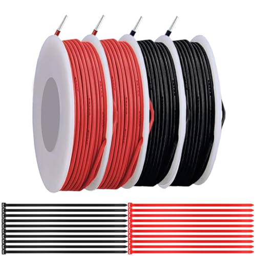 MKBKLLJY 26Gauge solider Draht 300V PVC-Elektrokabel 26AWG Isolierung verzinntes beschichtetes Kupferkabel Anschlusskabel 2Farben(Rot/Schwarz)5m/16,4ft pro Kabel Sortiment für Elektronik-Heimwerker von MKBKLLJY