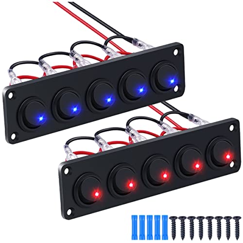 MKBKLLJY 2Sätze 5Gang Kippschalter Panel mit 12V DC Runde Punkt beleuchtet 20A 3Pin ON/OFF SPST Schalter Kontrolle blau/rot LED Licht, mit blauem Schrumpfschlauch Schraube Jumper Draht für Auto Boot MKBKLLJY 2Sätze 5Gang Kippschalter Panel mit 12V DC Runde Punkt beleuchtet 20A 3Pin ON/OFF SPST Schalter Kontrolle blau/rot LED Licht, mit blauem Schrumpfschlauch Schraube Jumper Draht für Auto Boot von MKBKLLJY