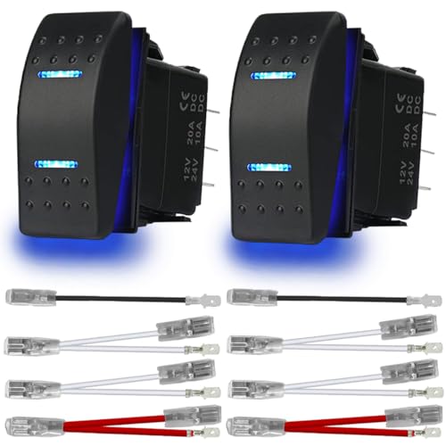 MKBKLLJY 2St. Automatischer Sperr-Wippschalter Ein/Aus/Ein 3 Positionen Wasserdichtes DC 12V/20A 24V/10A 7Pin DPDT Blaues LED Licht, mit Überbrückungskabel Set für Boot LKW Auto MKBKLLJY 2St. Automatischer Sperr-Wippschalter Ein/Aus/Ein 3 Positionen Wasserdichtes DC 12V/20A 24V/10A 7Pin DPDT Blaues LED Licht, mit Überbrückungskabel Set für Boot LKW Auto von MKBKLLJY