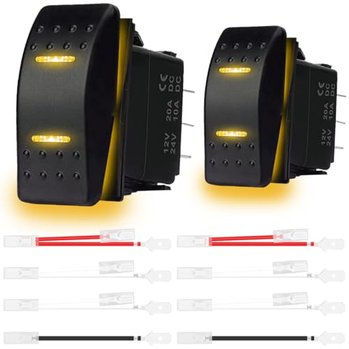 MKBKLLJY 2St. Kippschalter (EIN)-Aus-(EIN) 3 Positionen Wasserdicht DC 12V/20A 24V/10A 7Pin DPDT Gelbes LED Licht, mit Überbrückungskabel Set für Boot Auto von MKBKLLJY