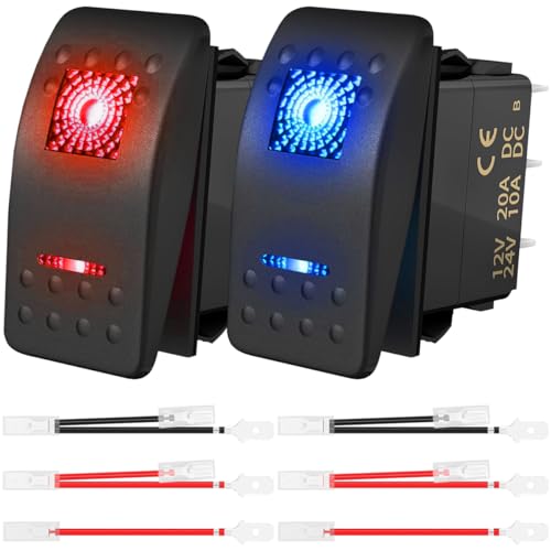 MKBKLLJY 2St. Kippschalter DC 20A/12V 10A/24V SPST Rot Blau LED Beleuchtet Wasserdicht Wippschalter 5Pin Ein/Aus mit Überbrückungskabel Set für UTV Autos Boot MKBKLLJY 2St. Kippschalter DC 20A/12V 10A/24V SPST Rot Blau LED Beleuchtet Wasserdicht Wippschalter 5Pin Ein/Aus mit Überbrückungskabel Set für UTV Autos Boot von MKBKLLJY
