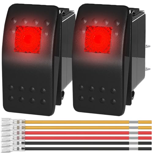 MKBKLLJY 2St. Marine Wippschalter 12V Beleuchteter Kippschalter Rotes LED Licht Beleuchtet 3Pin SPST 2Position ON/Off Wasserdicht mit verriegelten Klemmen Drähte für Boot UTV RZR ATV Auto MKBKLLJY 2St. Marine Wippschalter 12V Beleuchteter Kippschalter Rotes LED Licht Beleuchtet 3Pin SPST 2Position ON/Off Wasserdicht mit verriegelten Klemmen Drähte für Boot UTV RZR ATV Auto von MKBKLLJY