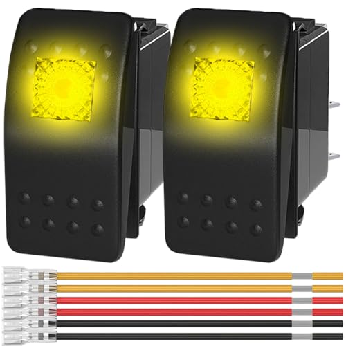 MKBKLLJY 2St. Marine Wippschalter 12V Beleuchteter Wippschalter Gelbes LED Licht Beleuchtet 3Pin SPST 2Position ON/Off Wasserdicht mit verriegelten Klemmen Drähte für Boot UTV RZR ATV Auto MKBKLLJY 2St. Marine Wippschalter 12V Beleuchteter Wippschalter Gelbes LED Licht Beleuchtet 3Pin SPST 2Position ON/Off Wasserdicht mit verriegelten Klemmen Drähte für Boot UTV RZR ATV Auto von MKBKLLJY