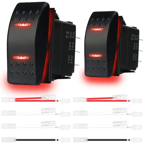 MKBKLLJY 2St. Momentan-Wippschalter Kippschalter (EIN)-Aus-(EIN) 3Positionen Wasserdicht DC 12V/20A 24V/10A 7Pin DPDT Rotes LED Licht mit Überbrückungskabel Set für Marine Boot Auto von MKBKLLJY
