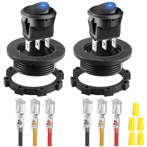 MKBKLLJY 2St. Runder Wippschalter Blaue LED DC 20A 12V/10A 24V 3Pin Verdrahteter LED Licht Ein/Aus Schalter SPST Beleuchteter Kippschalter mit verriegelten Anschlussdrähten für Auto LKW Yacht von MKBKLLJY