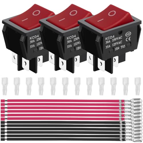 MKBKLLJY 3 STK Wippschalter KCD4 DPST 35A 12V 24V DC/30A 250V AC/35A 125V AC 4 Pins 2 Positionen EIN/AUS Rot Unbeleuchtet Snap-In-Hochstromschalter für Boote 12 PCS Anschlusskabelummantelung MKBKLLJY 3 STK Wippschalter KCD4 DPST 35A 12V 24V DC/30A 250V AC/35A 125V AC 4 Pins 2 Positionen EIN/AUS Rot Unbeleuchtet Snap-In-Hochstromschalter für Boote 12 PCS Anschlusskabelummantelung von MKBKLLJY