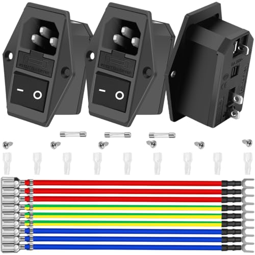 MKBKLLJY 3 Stück Einlassmodulstecker Stecker Steckdose 3D-Drucker Arcade-Stromschalter 10A 250V AC Wippschalteradapter Stromanschluss 3-polig AC-14-F16A von MKBKLLJY