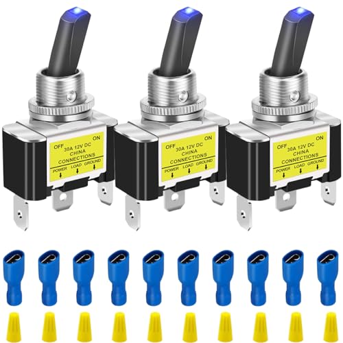 MKBKLLJY 3 Stück Hochleistungskippschalter DC 12V 30A blaue LED beleuchtetes Metall SPST EIN/AUS 2 Positionen 3-polig 12mm/0,5 Zoll Montageloch mit Anschluss für Auto Wohnmobil LKW UTV Boot MKBKLLJY 3 Stück Hochleistungskippschalter DC 12V 30A blaue LED beleuchtetes Metall SPST EIN/AUS 2 Positionen 3-polig 12mm/0,5 Zoll Montageloch mit Anschluss für Auto Wohnmobil LKW UTV Boot von MKBKLLJY