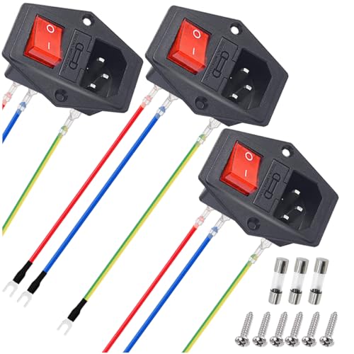 MKBKLLJY 3St. AC 10A 15A 250V Wippschalter Steckdose Einlassmodul Stecker 3St. IEC320 C14 10A Stecker mit 6St. Befestigungsschrauben 9St. 18 AWG Verlängerungskabel 3St. 10A Sicherung MKBKLLJY 3St. AC 10A 15A 250V Wippschalter Steckdose Einlassmodul Stecker 3St. IEC320 C14 10A Stecker mit 6St. Befestigungsschrauben 9St. 18 AWG Verlängerungskabel 3St. 10A Sicherung von MKBKLLJY