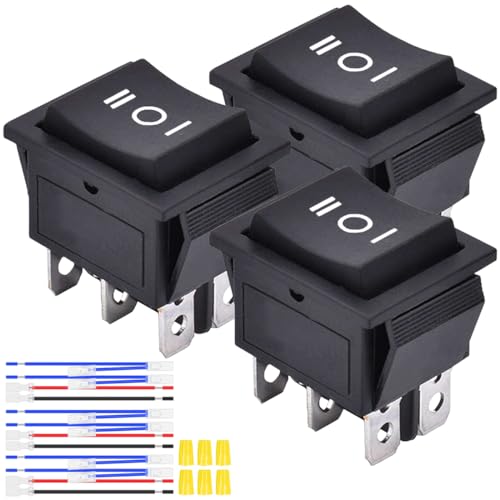 MKBKLLJY 3St. DC 20A 12V Automatiksperre Wippschalter Snap-in Kippschalter DPDT 3Position ON/Off/ON 16A 250V AC/20A 125V AC 6Pin Schwarzer Wippschalter mit Überbrückungsdrähten für Auto Auto Boot von MKBKLLJY