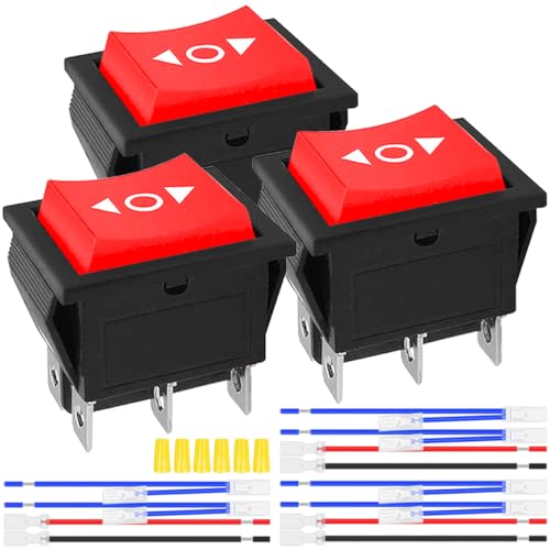 MKBKLLJY 3St. DC 20A 12V Automatische Motorverriegelung Polaritätsumkehr Wippschalter DPDT 6Pin 3Position ON/Off/ON Rot Kippschalter 16A 250V AC/20A 125V AC mit Überbrückungsdrähten für Auto Boot von MKBKLLJY