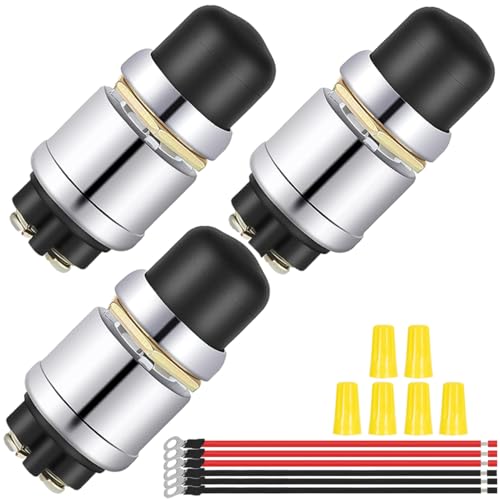 MKBKLLJY 3St. Schwarzer Starttastenschalter 12V 50A SPST Hochleistungs-Drucktastenschalter Wasserdichter wetterfester Motorstarter Marine Hupentaster 12V für Auto und Boot von MKBKLLJY