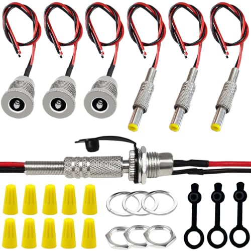 MKBKLLJY 4 STK. 5,5 x 2,1mm 5A DC-099 DC-Strombuchse mit Gewinde Buchse für Panelmontage mit 18AWG-Kabel DC-Stromstecker Pigtail-Kabel mit wasserdichter Abdeckkappe Sechskantmutter Verdrahtungskappe von MKBKLLJY