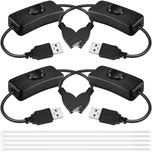 MKBKLLJY 4 Stück USB-Netzschalterkabel USB 2.0 A Stecker auf Buchse Verlängerungskabel Ein/Aus-Adapter mit integriertem Wippschalter inklusive Kabelbindern Fahrrekorder kleine Schreibtischlampe von MKBKLLJY