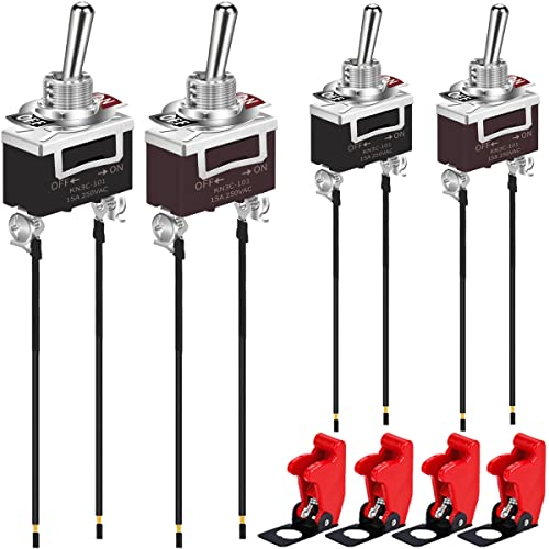 MKBKLLJY 4St. Sicherheitsabdeckung Kippschalter Guard ON Off SPST 2Pin Rot Flugzeug abgedeckt 20A 12V Kippschalter 12V DC Heavy Duty für Auto LKW Automotive mit Schraubklemme Drähte 2Farbe von MKBKLLJY