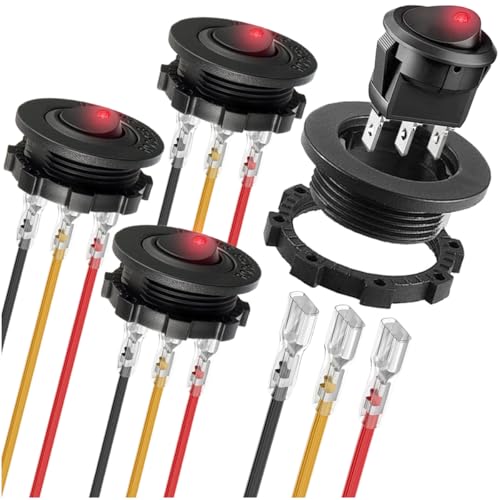 MKBKLLJY 4St. runde Wippschaltergehäuse DC 12V 20A 24V 10A rot LED beleuchteter Schalter SPST 3Pin Ein Aus 12V DC Kippschalter für Auto Boot mit runder Schale verschlossene Terminal Drähte MKBKLLJY 4St. runde Wippschaltergehäuse DC 12V 20A 24V 10A rot LED beleuchteter Schalter SPST 3Pin Ein Aus 12V DC Kippschalter für Auto Boot mit runder Schale verschlossene Terminal Drähte von MKBKLLJY