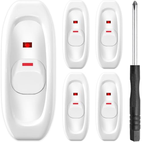 MKBKLLJY 5 Stück Kabelschalter AC 250V 10A Geräteschalter Ersatz-Tastensteuerung EIN/AUS mit roter LED-Kontrollleuchte für Schlafzimmer Tisch Schreibtisch Wandleuchte GW320 Weiß von MKBKLLJY
