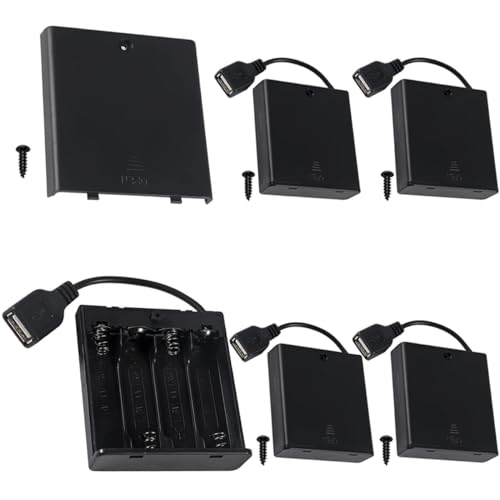 MKBKLLJY 5St. 4AA Batteriehalter USB Buchse 4 x 1,5V AA Batterie Box Halter mit Deckel (Batterien sind nicht enthalten) ON/OFF Schalter Schraube für Arduino RC LED Strip von MKBKLLJY
