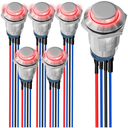 MKBKLLJY 6St. 12mm Momentary Red LED Push Button Switch Sliver Shell DC 12V 3A 4Pin 1NO SPST IP65 Waterproof Round Metal Switch Stainless Steel Button with Pre-Wiring for Automotive Car Marine Boat MKBKLLJY 6St. 12mm Momentary Red LED Push Button Switch Sliver Shell DC 12V 3A 4Pin 1NO SPST IP65 Waterproof Round Metal Switch Stainless Steel Button with Pre-Wiring for Automotive Car Marine Boat von MKBKLLJY