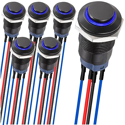 MKBKLLJY 6St. 12mm einrastende led Druckknopfschalter Schwarzes Gehäuse mit Vorverdrahtung IP65 Wasserdichter Druckknopfschalter 1NO 1Normal Selbstsperrend mit blauer LED für Auto und Boot MKBKLLJY 6St. 12mm einrastende led Druckknopfschalter Schwarzes Gehäuse mit Vorverdrahtung IP65 Wasserdichter Druckknopfschalter 1NO 1Normal Selbstsperrend mit blauer LED für Auto und Boot von MKBKLLJY