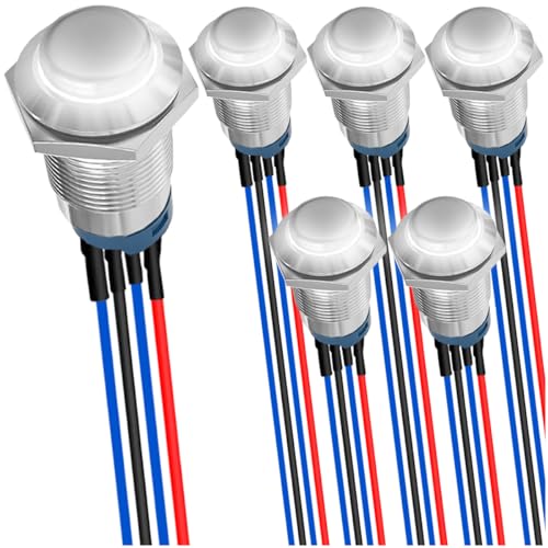 MKBKLLJY 6St. 12mm einrastende weiße LED Drucktaste DC 12V 3A Sliver Shell 1NO 1Normal SPST IP65 Wasserdicht selbstsichernder runder Metallschalter Edelstahltaste mit Vorverkabelung für Auto Boot MKBKLLJY 6St. 12mm einrastende weiße LED Drucktaste DC 12V 3A Sliver Shell 1NO 1Normal SPST IP65 Wasserdicht selbstsichernder runder Metallschalter Edelstahltaste mit Vorverkabelung für Auto Boot von MKBKLLJY