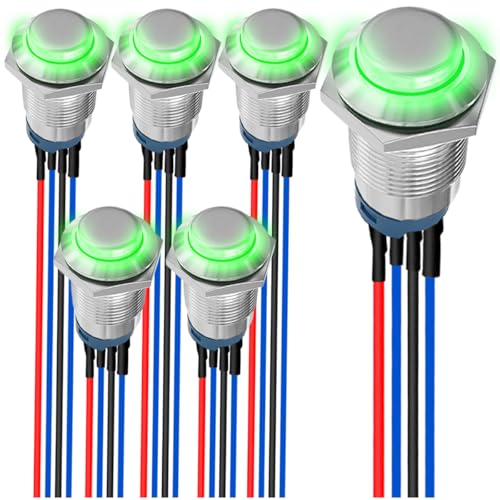MKBKLLJY 6St. 12mm grüne LED-Drucktaste mit Momentanschaltung DC 12V 3A 4Pin 1NO SPST IP65 wasserdichter runder Metallschalter Edelstahlknopf mit Vorverdrahtung für Automobile Auto Marine Boot MKBKLLJY 6St. 12mm grüne LED-Drucktaste mit Momentanschaltung DC 12V 3A 4Pin 1NO SPST IP65 wasserdichter runder Metallschalter Edelstahlknopf mit Vorverdrahtung für Automobile Auto Marine Boot von MKBKLLJY