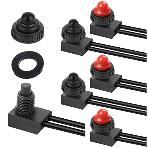 MKBKLLJY 6St. wasserdichter Drucktastenschalter DC 12V 3A 6A ON/Off SPST Schalter mit Drähten für Auto, ATV UTV Elektrische Anwendungen 2Farben(Rot/Schwarz) von MKBKLLJY