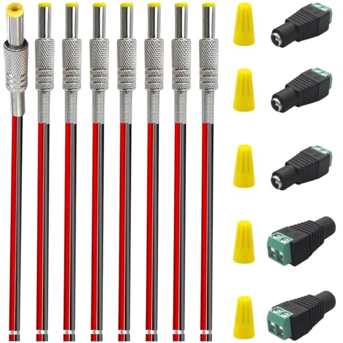 MKBKLLJY 8 STK. 10A DC-Stromkabel, Buchsenadapter, Stecker, 5,5 mm x 2,5 mm, Hohlstecker mit 18AWG-Kabel für CCTV-Überwachungskamera DVR DIY-Spielzeug 5 STK. 12V DC-Buchsenstecker Verdrahtungskappe von MKBKLLJY