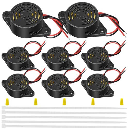 MKBKLLJY 8 Stück SFM-27 DC 3-24 V Elektronischer Summer Alarmtongeber Dauerton Piezo-Summer CYT1083 mit Anschlusskappe Kabelbinder (200 mm) für Motorrad Autoalarm Smart Türschlösser Mikrowellenherde von MKBKLLJY