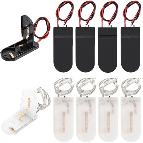 MKBKLLJY CR2032 Batteriehalter, 2 x 3 V Knopfzellenhalter mit Drähten, 14,8 cm/5,8 Zoll Schiebeknopf zum An-/Ausschalten, Zellen-Aufbewahrungsbox-Abdeckung mit Schwarz/Transparent (10 Stück) von MKBKLLJY