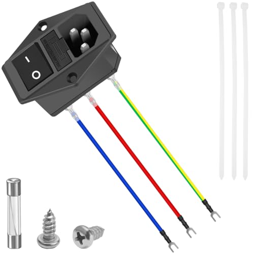 MKBKLLJY Einlassmodulstecker Stecker Stromsteckdose 3D-Drucker Arcade-Netzschalter 10A 250V AC Wippschalteradapter Stromanschluss 3-polig AC-14-F16A von MKBKLLJY