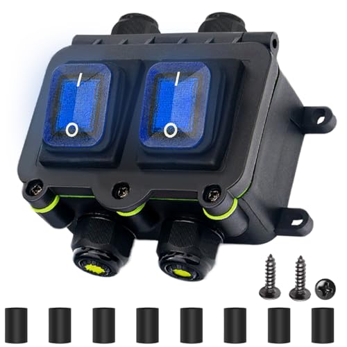 MKBKLLJY IP68 wasserdichter Inline-Schnurschalter DPST DC 12V 20A 4-poliger 2-Positionen-Kippschalter für den Außenbereich, wasserdichte Box, zweiseitige Ein- und Ausgangsleitung, EIN/AUS von MKBKLLJY