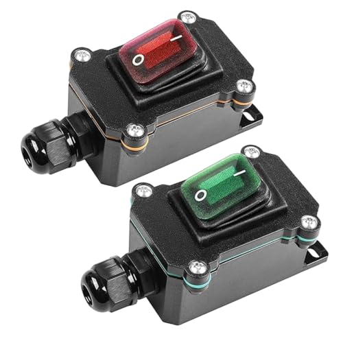 MKBKLLJY Inline-Schnurschalter DPST Wasserdichter Ein-/Ausschalter DC 12V 20A Rotes/grünes Licht Einseitig IP66 KCD4 Start-/Stoppschalter PG9-Anschluss Elektrisch für den Außenbereich von MKBKLLJY