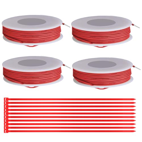 MKBKLLJY Roter 24-Gauge-Massivdraht 300V PVC-Elektrokabel 24 AWG Isolierung Verzinnt beschichteter Kupferdraht Anschlussdraht 16,4 ft Jedes Kabel Sortiment mit Kabelbindern für Elektronik-Heimwerker von MKBKLLJY
