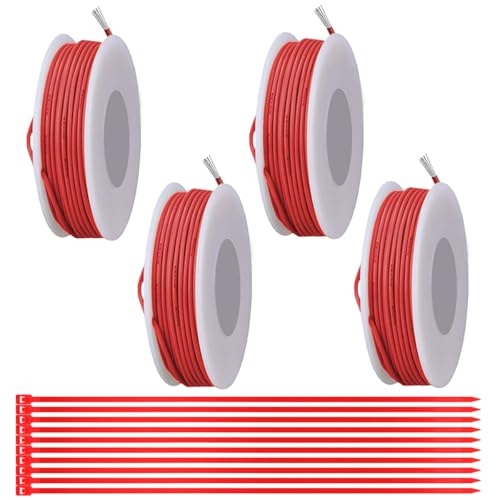 MKBKLLJY Roter 26-Gauge-Litzendraht 300V PVC-Elektrokabel 26 AWG Isolierung Verzinnt beschichteter Kupferdraht Anschlussdraht 16,4 ft Jedes Kabel sortiert mit Kabelbindern für Elektronik-Heimwerker von MKBKLLJY
