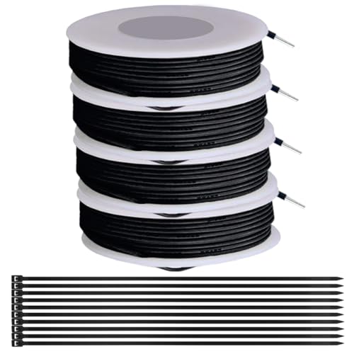 MKBKLLJY Elektrischer Draht aus PVC, 20 Gauge, 300 V, 20 AWG, Isolierung, verzinntes beschichtetes Kupfer, Haken, 5 m je Drahtsortiment mit Kabelbindern für Elektronik, Heimwerker, Schwarz von MKBKLLJY