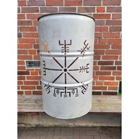 Feuertonne Runen | 200L Mit Deckel , 88cm Hoch Und 58cm Im Durchmessser, Echte Handarbeit von MKDesignbyMK