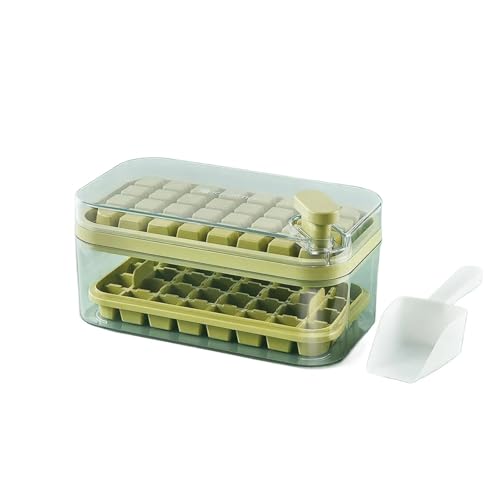 64 Slots Ice Cube Formen Tabletts mit Deckel 2 in 1 Aufbewahrungsbox entfernen Eis mit einem Klick(Green-Double layer 1PC) von MKEMQXBEP