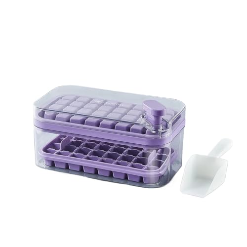 64 Slots Ice Cube Formen Tabletts mit Deckel 2 in 1 Aufbewahrungsbox entfernen Eis mit einem Klick(Purple-Double layer 1PC) von MKEMQXBEP